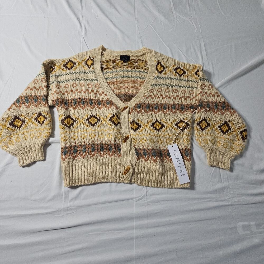 Lumière Women's Small Fair Isle Aztec Cardigan Sweater NWT Geometric Boho